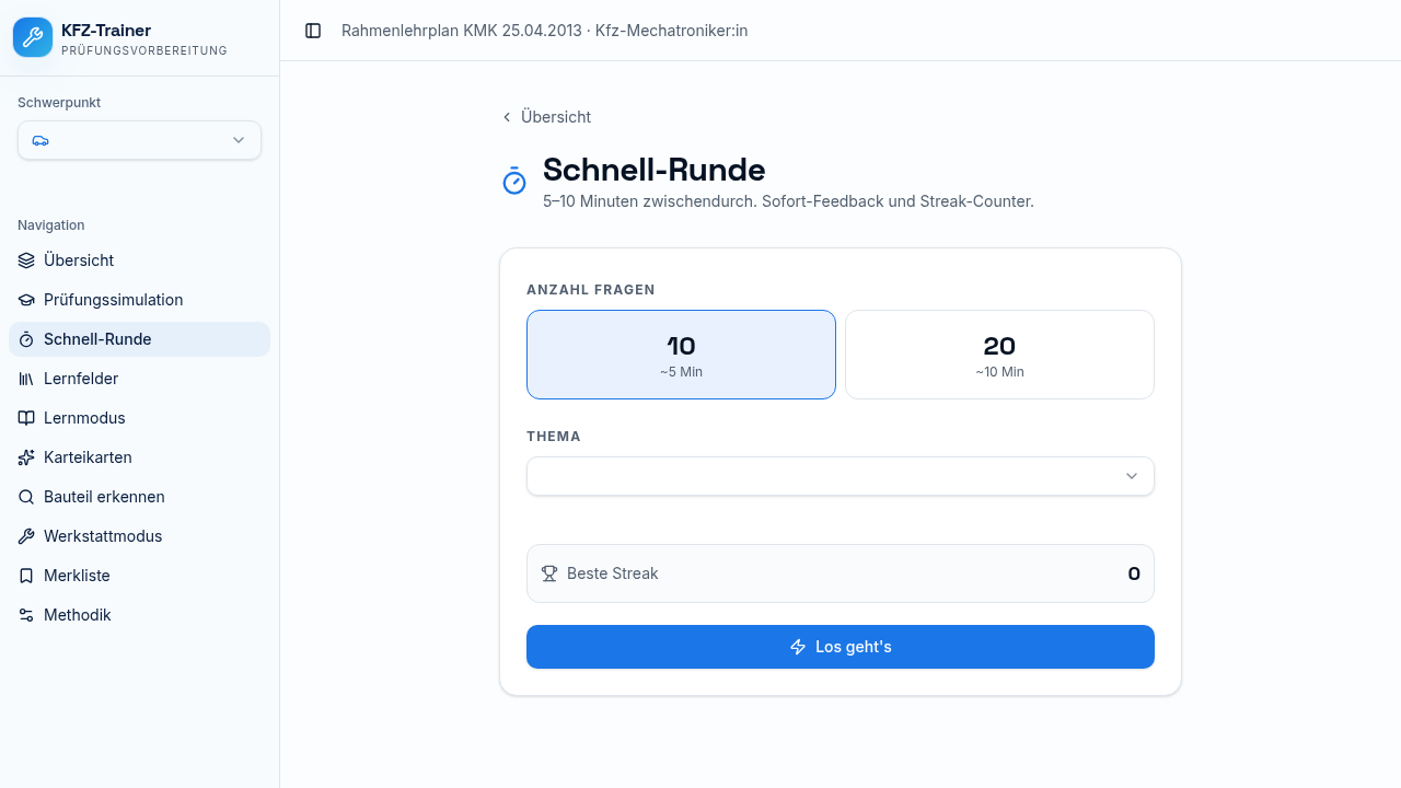 Schnell-Runde Setup